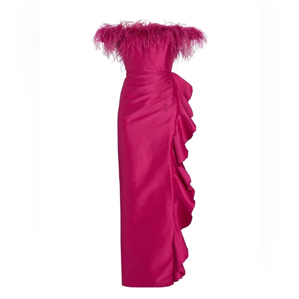 Badgley Mischka Vibrant Pink off Shoulder Dress (NWT)